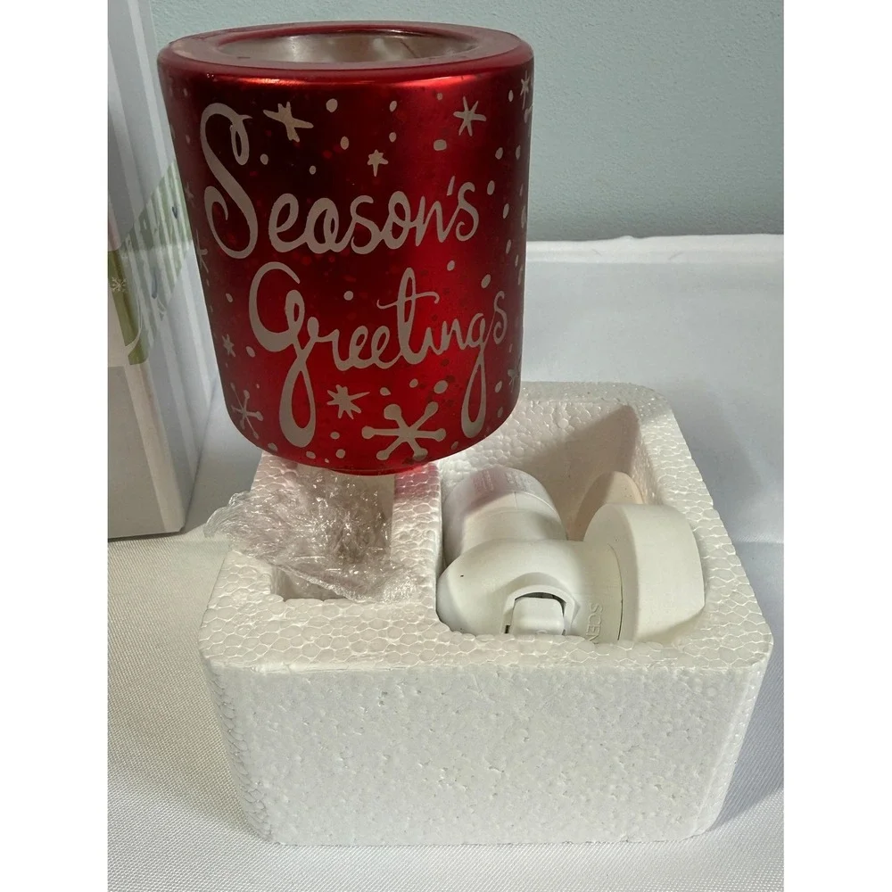 Scentsy 'Seasons Greetings' Wall Plug Wax Warmer Red Glass Retired Authentic